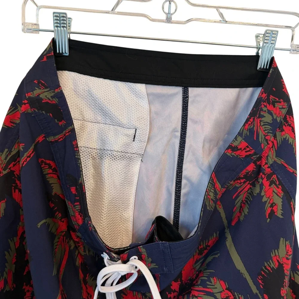 Stussy‎ Wild Palm Trunk Board Shorts Men 33 Med Navy Blue Red Swim Trunks NWOT